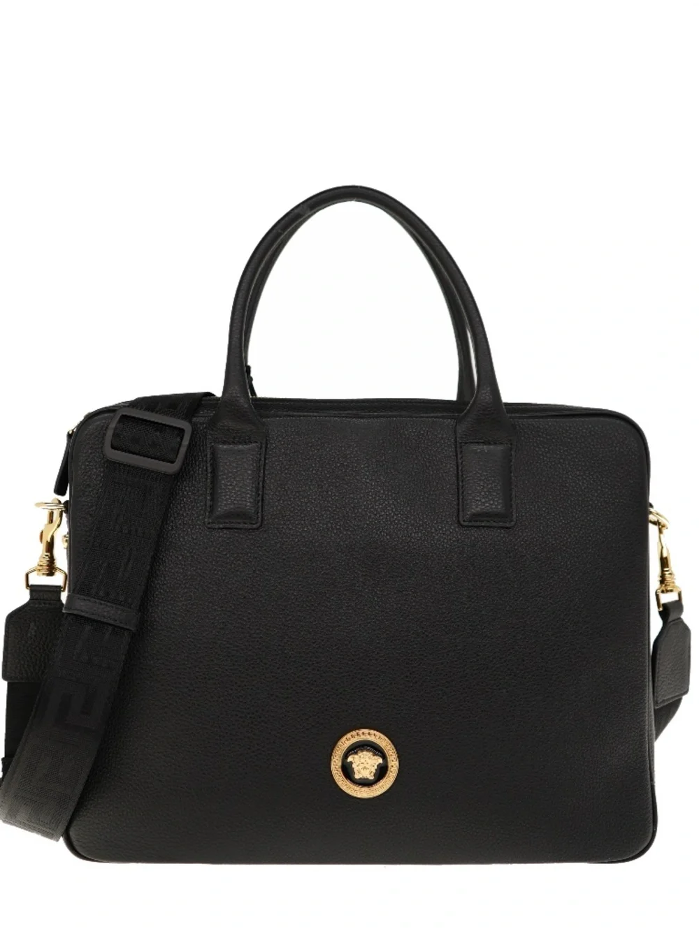 Versace Medusa Briefcase Document Case Black Grainy Leather New